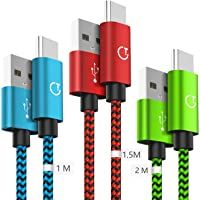 Gritin Cable USB C- 3-Pack [1M + 1.5M + 2M] Cable USB Tipo C Sincronización para Galaxy S10-S9- Note 8- Nintendo Switch…